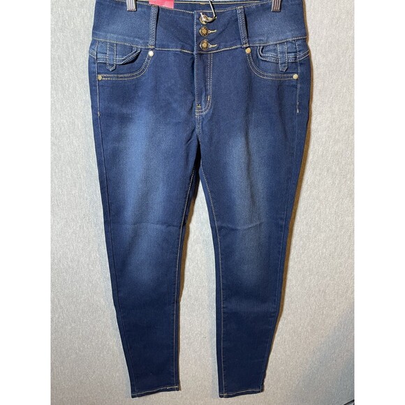 SAZA Jeans Denim - SAZA Jeans Women's Size 13 Dark Wash High Rise Skinny Stretch Denim Button Fly